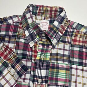 Brooks Brothers Patchwork Madras Men's M Plaid Short Sleeve Button Down Shirt